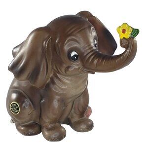 Josef Originals Large Elephant Sitting with Flower Figurine